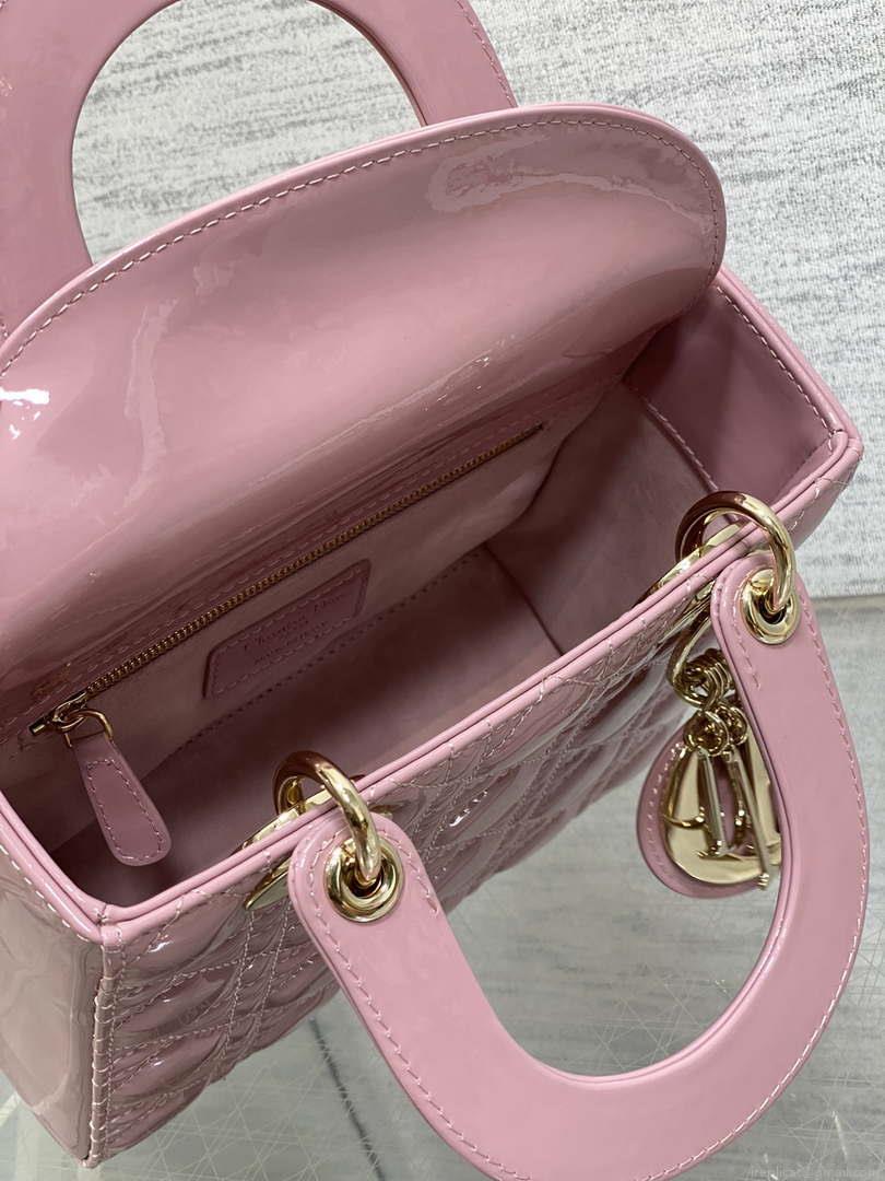 Dior M0538 Small Lady My ABCDior Bag Retro Pink Patent Cannage Calfskin