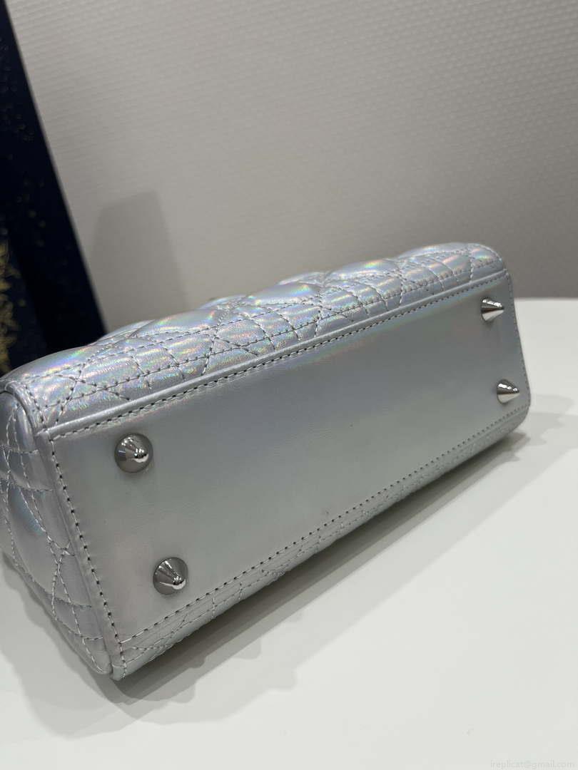 Dior M0538 Small Lady My ABCDior Bag Metallic Silver-Tone Cannage Calfskin