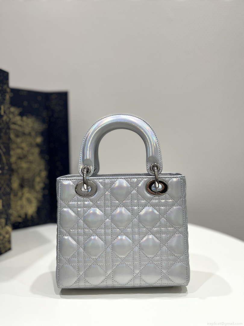Dior M0538 Small Lady My ABCDior Bag Metallic Silver-Tone Cannage Calfskin