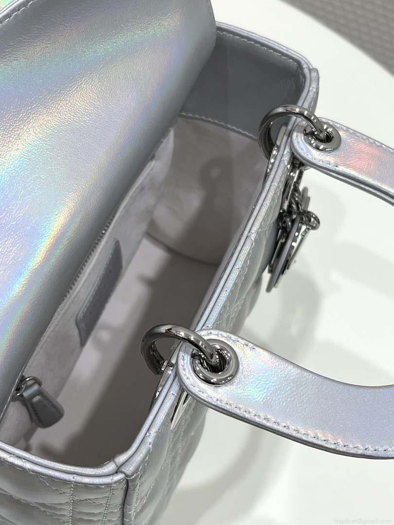 Dior M0538 Small Lady My ABCDior Bag Metallic Silver-Tone Cannage Calfskin