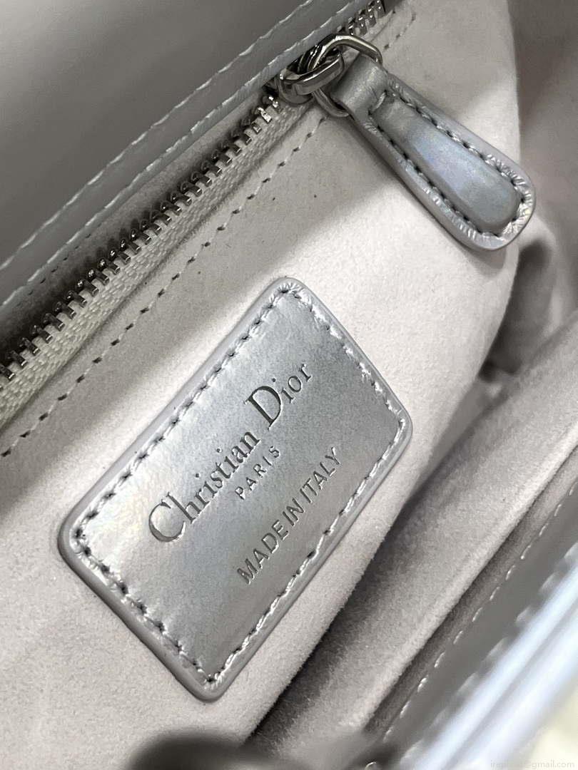 Dior M0538 Small Lady My ABCDior Bag Metallic Silver-Tone Cannage Calfskin