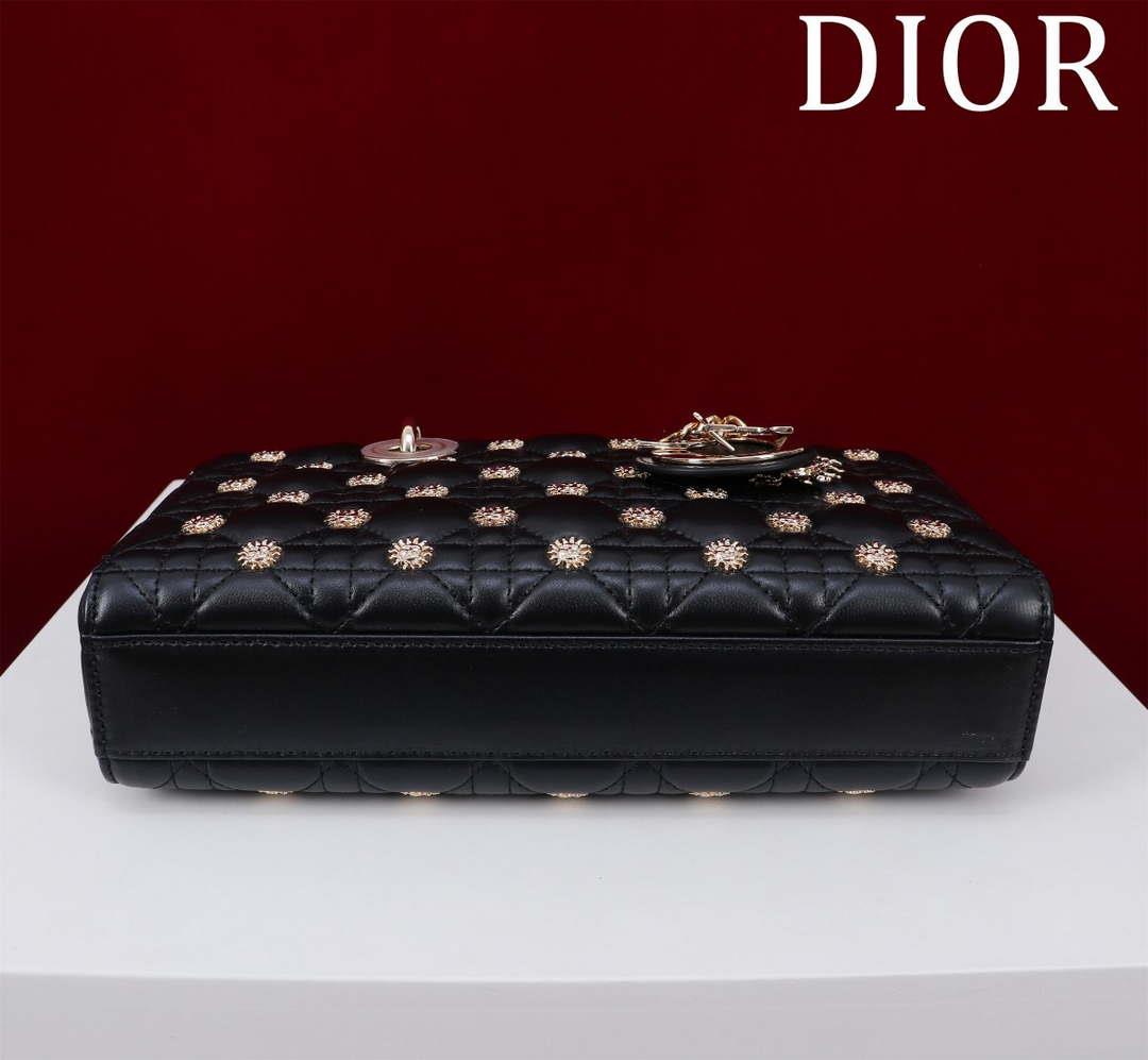 Dior M0540 Medium Lady D-Joy Bag Black Cannage Lambskin with Gold-Finish Sun Studs