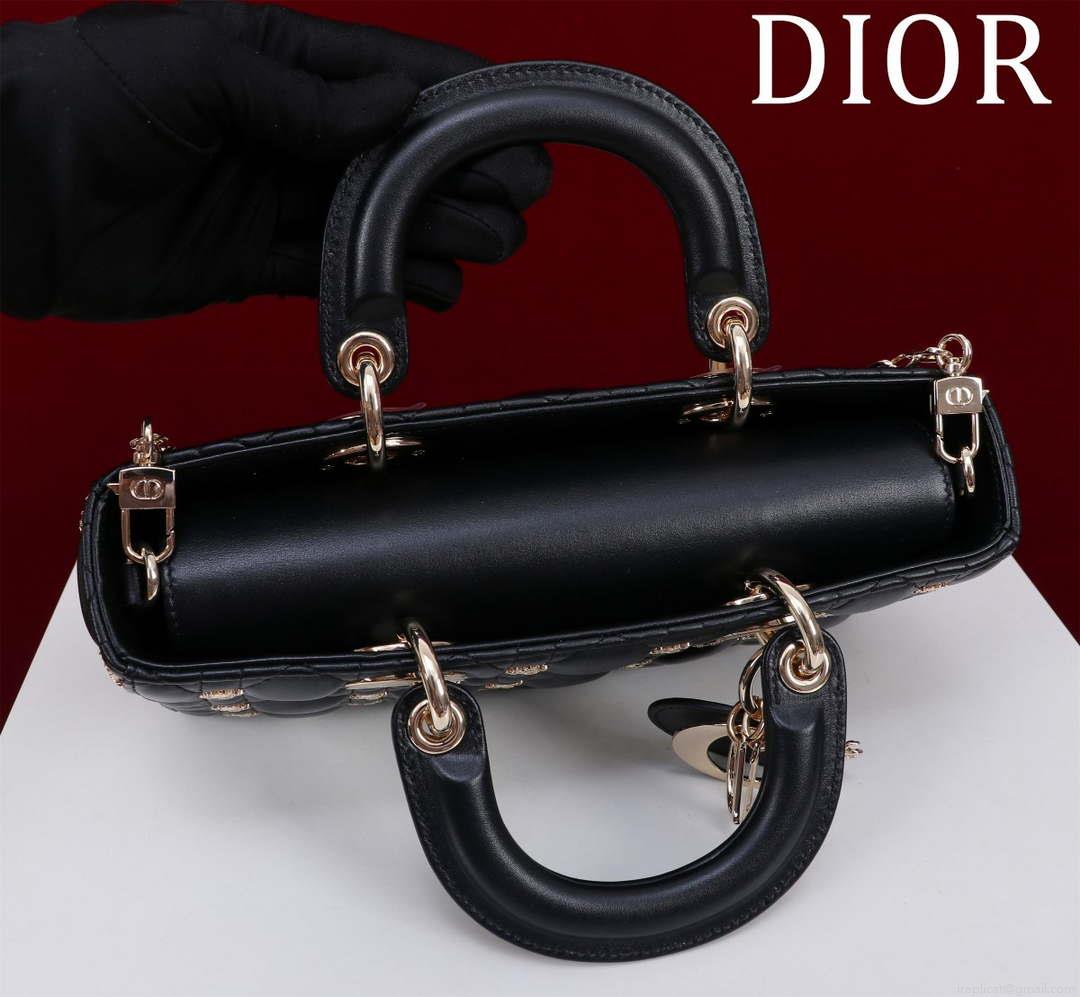 Dior M0540 Medium Lady D-Joy Bag Black Cannage Lambskin with Gold-Finish Sun Studs