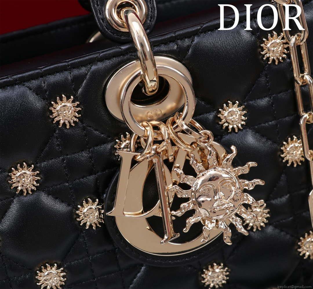 Dior M0540 Medium Lady D-Joy Bag Black Cannage Lambskin with Gold-Finish Sun Studs
