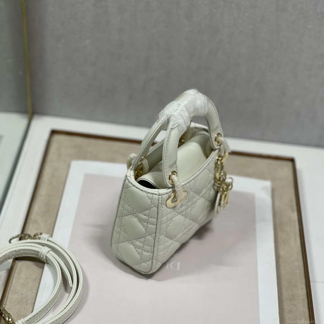 Dior S0856 MICRO LADY Dior Bag White Cannage Lambskin