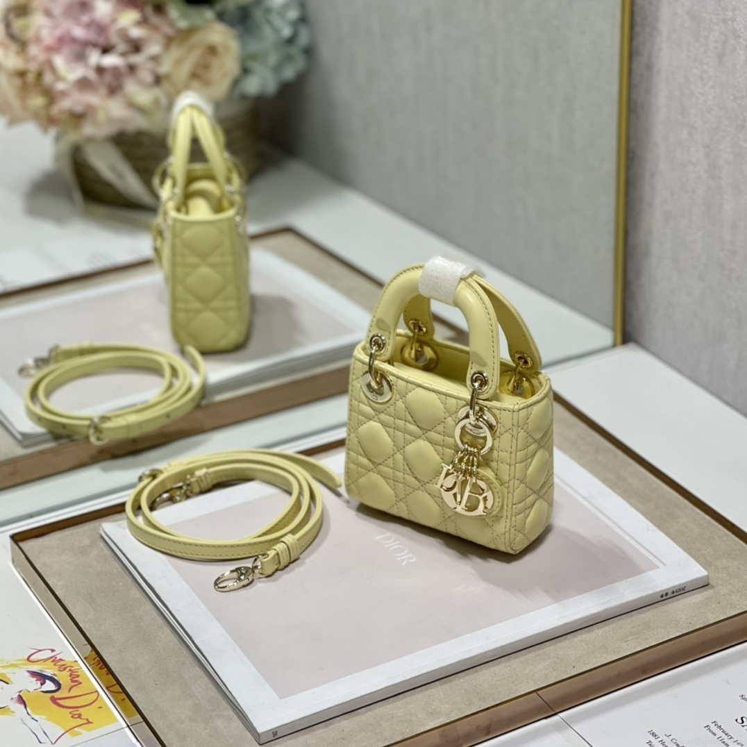 Dior S0856 MICRO LADY Dior Bag Yellow Cannage Lambskin