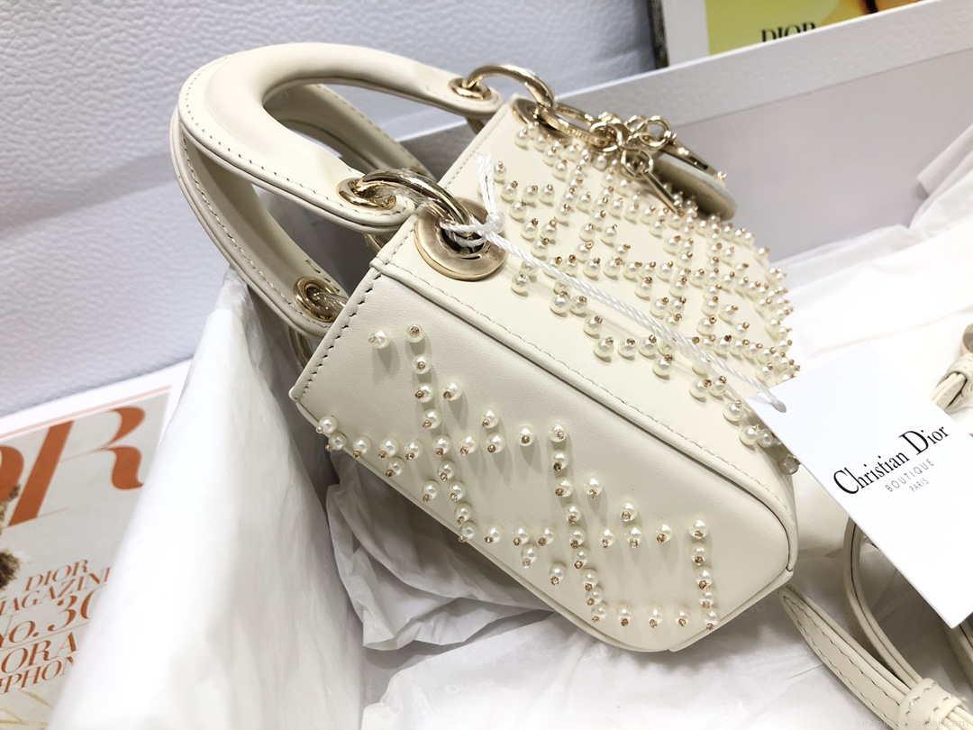 Dior S0856 MICRO LADY Dior Bag White Cannage Lambskin with Pearl