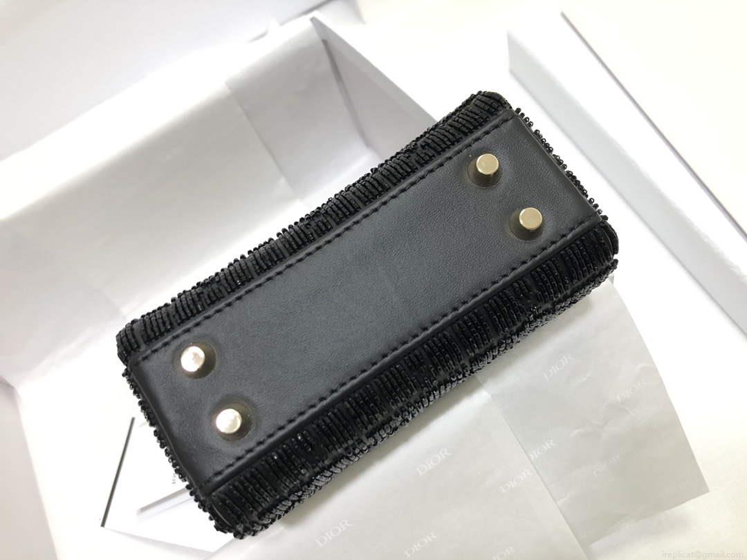 Dior S0856 MICRO LADY DIOR BAG Horizon Black Metallic Cannage Lambskin Embroidered with Beads