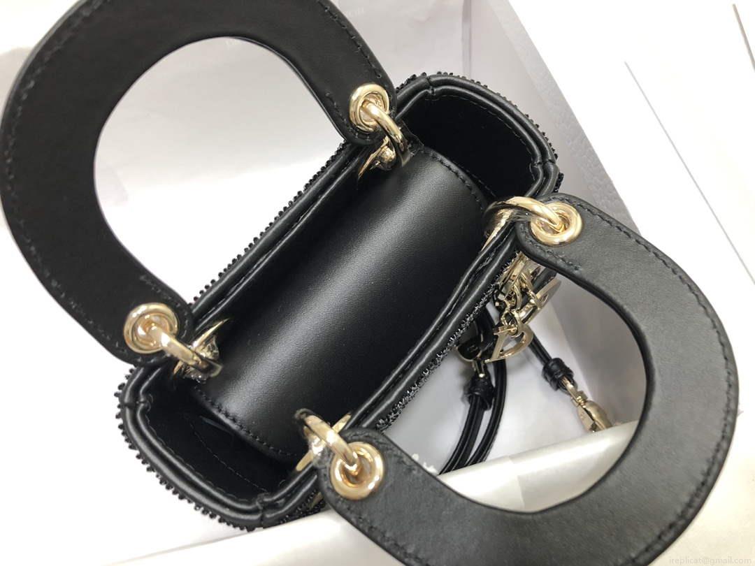 Dior S0856 MICRO LADY DIOR BAG Horizon Black Metallic Cannage Lambskin Embroidered with Beads