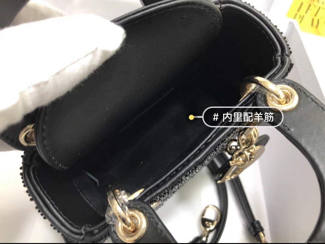 Dior S0856 MICRO LADY DIOR BAG Horizon Black Metallic Cannage Lambskin Embroidered with Beads