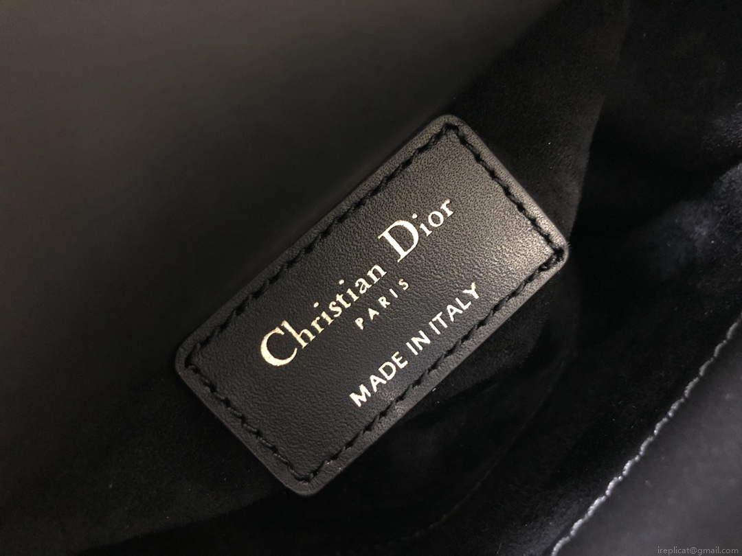 Dior S0856 MICRO LADY DIOR BAG Horizon Black Metallic Cannage Lambskin Embroidered with Beads