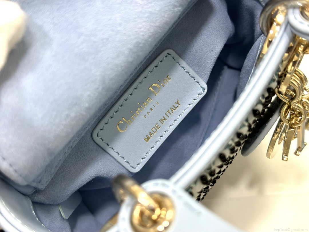 Dior S0856 Micro Lady Dior Bag Horizon Blue Metallic Cannage Lambskin embroidery sequins