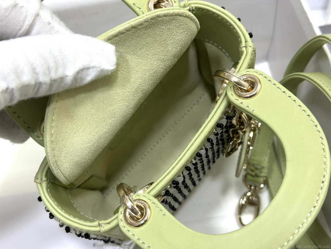 Dior S0856 Micro Lady Dior Bag Horizon Green Metallic Cannage Lambskin embroidery sequins