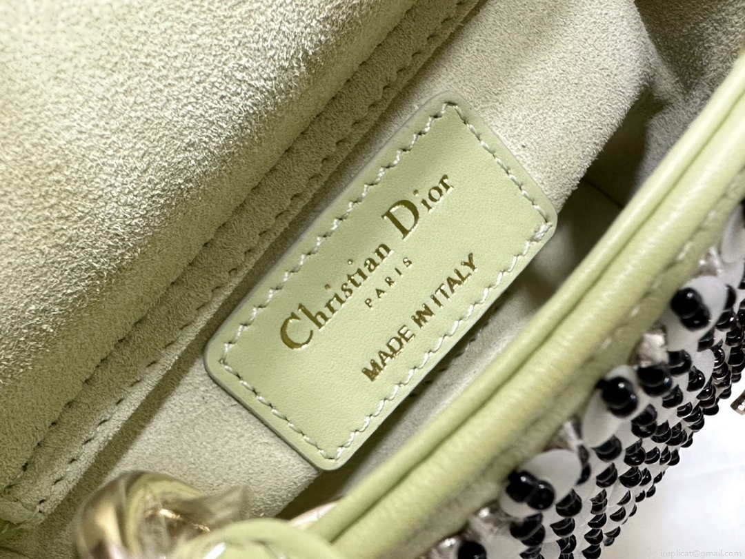 Dior S0856 Micro Lady Dior Bag Horizon Green Metallic Cannage Lambskin embroidery sequins