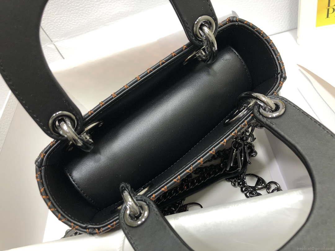 Dior S0856 Micro Lady Dior Bag Horizon Black Metallic Cannage Lambskin with Gold embroidery sequins