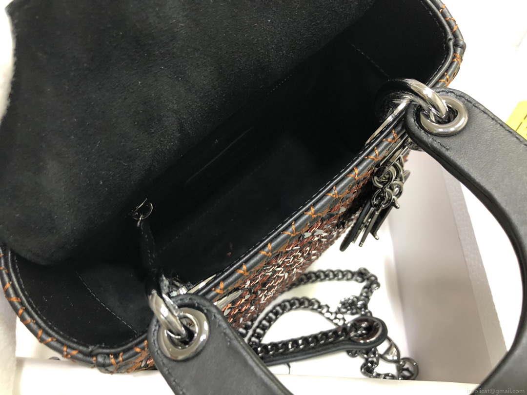 Dior S0856 Micro Lady Dior Bag Horizon Black Metallic Cannage Lambskin with Gold embroidery sequins