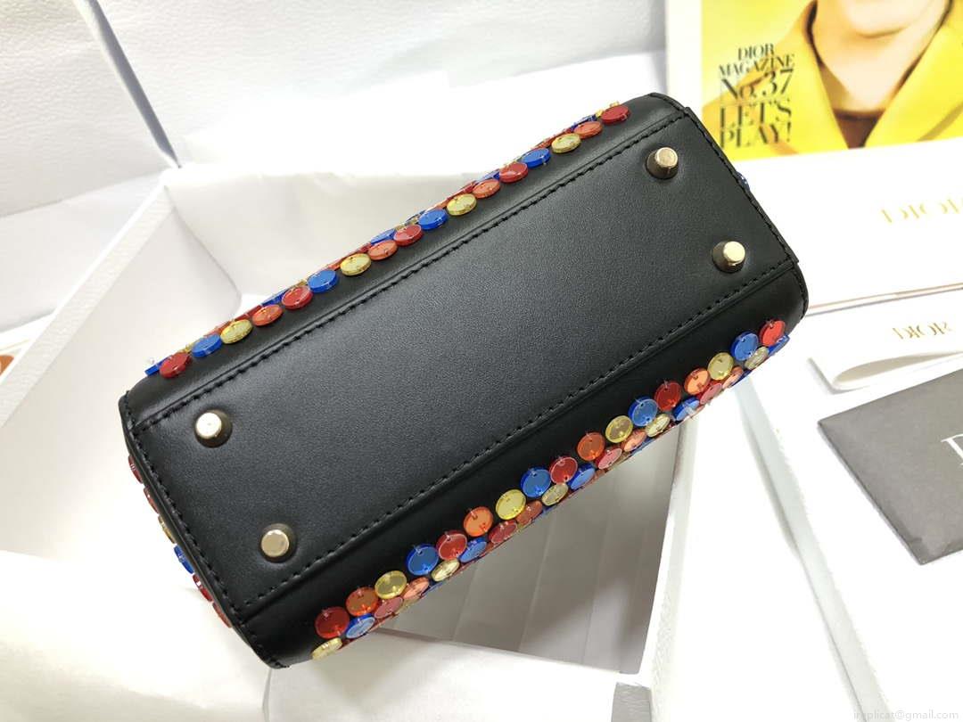 Dior S0856 Micro Lady Dior Bag Horizon Black Metallic Cannage Lambskin with multicolor embroidery sequins