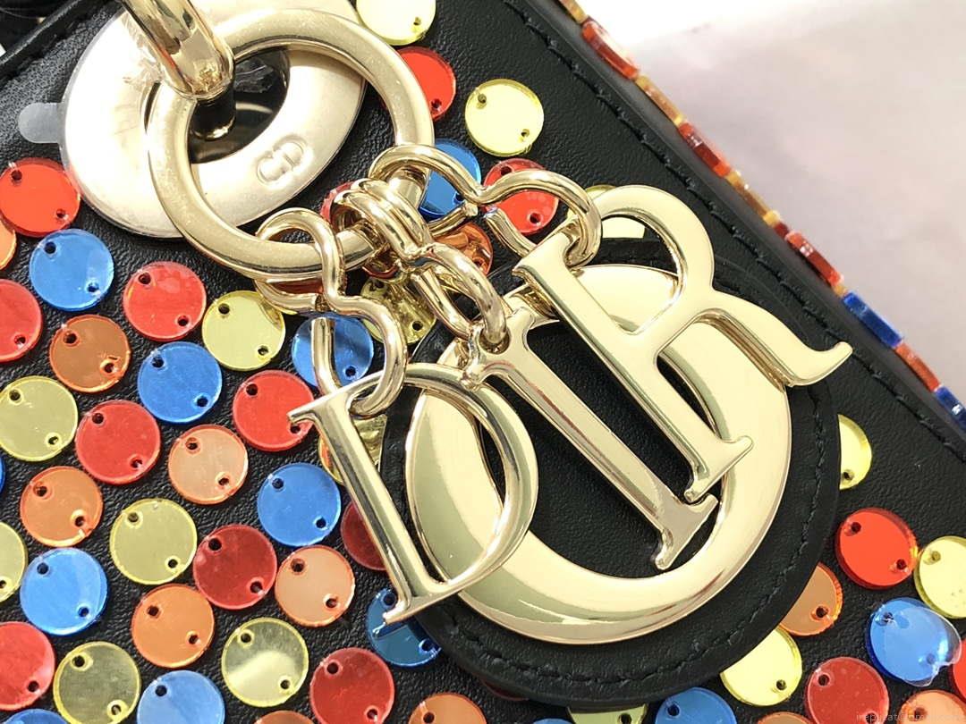 Dior S0856 Micro Lady Dior Bag Horizon Black Metallic Cannage Lambskin with multicolor embroidery sequins