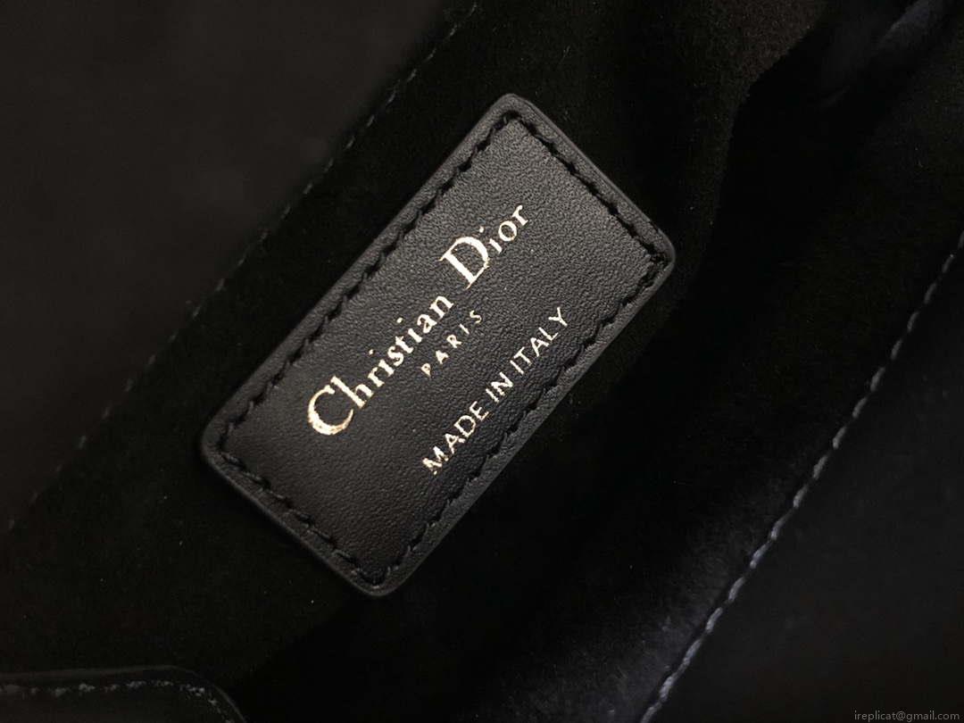 Dior S0856 Micro Lady Dior Bag Horizon Black Metallic Cannage Lambskin with multicolor embroidery sequins