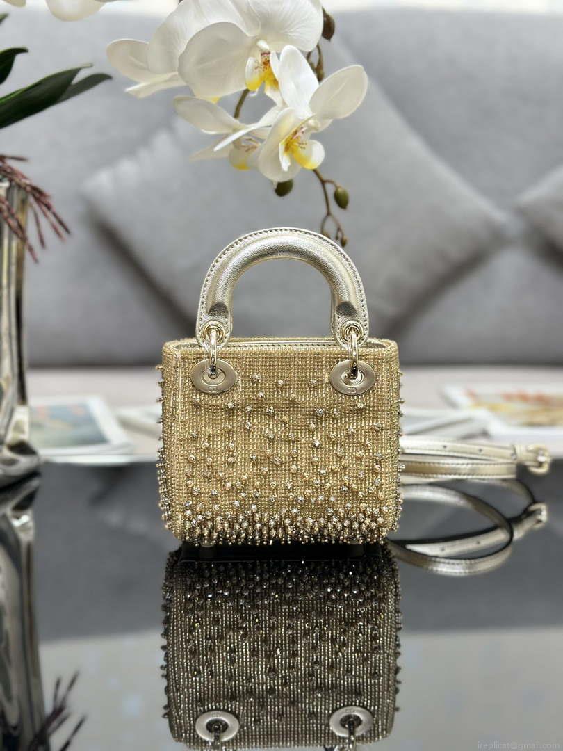 Dior S0856 MICRO LADY DIOR BAG Horizon Metallic Cannage Lambskin embroidery beads