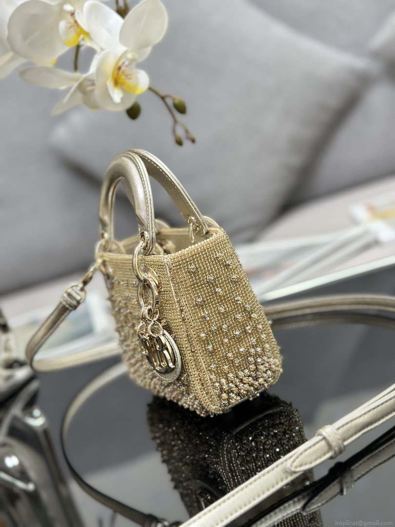 Dior S0856 MICRO LADY DIOR BAG Horizon Metallic Cannage Lambskin embroidery beads