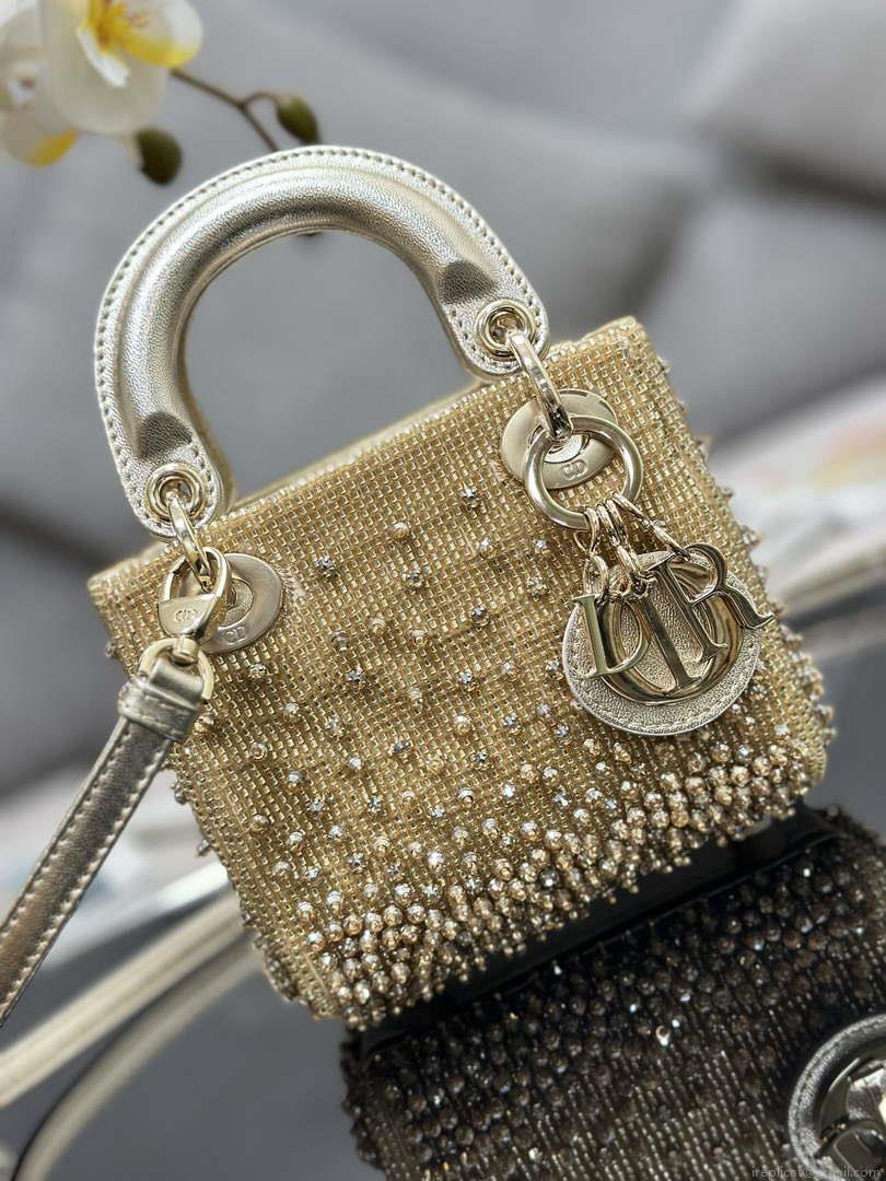 Dior S0856 MICRO LADY DIOR BAG Horizon Metallic Cannage Lambskin embroidery beads