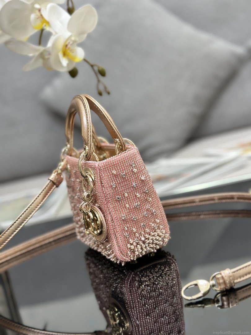 Dior S0856 MICRO LADY DIOR BAG Horizon Metallic Cannage Lambskin embroidery beads Pink
