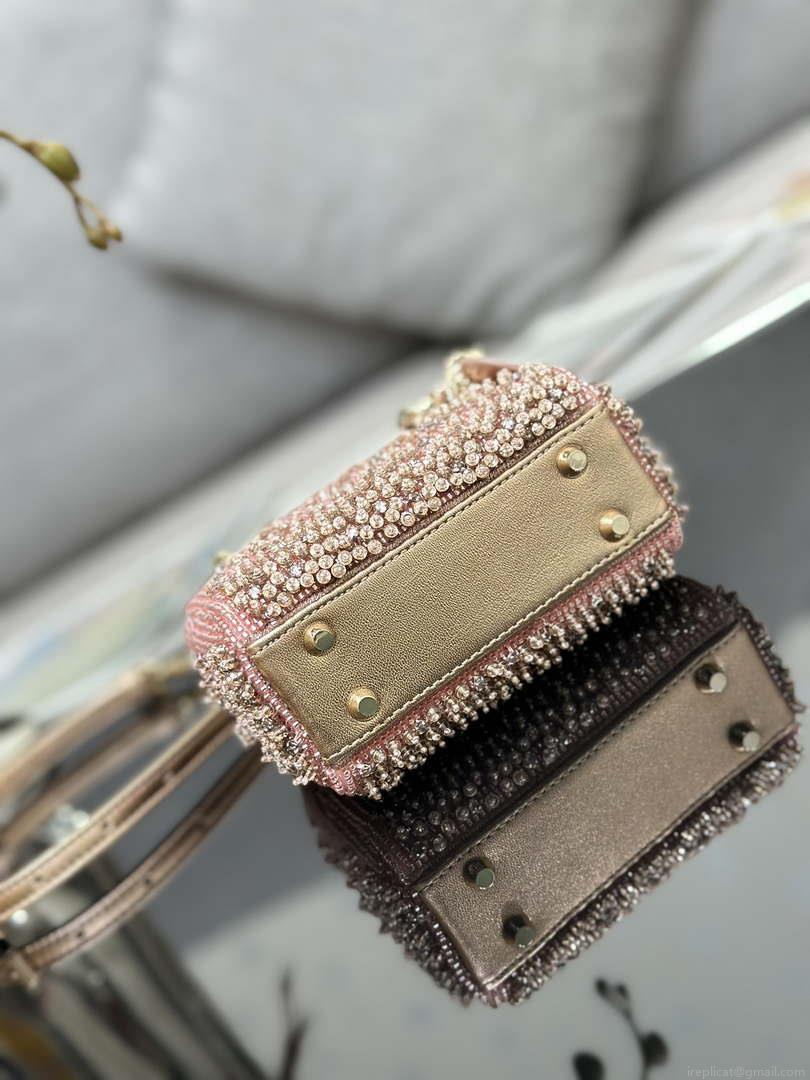 Dior S0856 MICRO LADY DIOR BAG Horizon Metallic Cannage Lambskin embroidery beads Pink