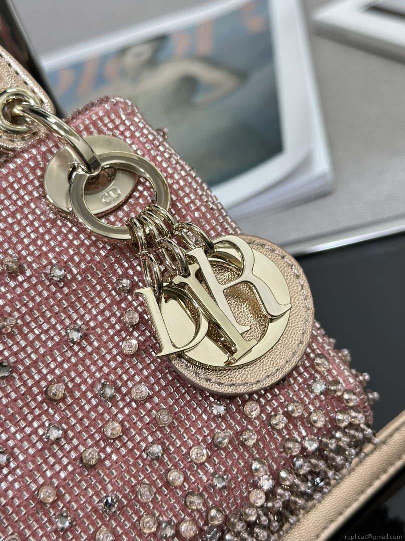 Dior S0856 MICRO LADY DIOR BAG Horizon Metallic Cannage Lambskin embroidery beads Pink