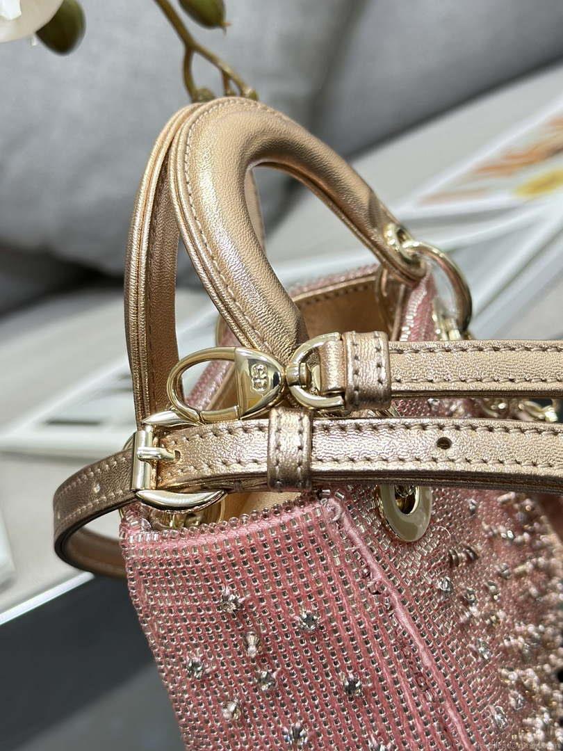 Dior S0856 MICRO LADY DIOR BAG Horizon Metallic Cannage Lambskin embroidery beads Pink