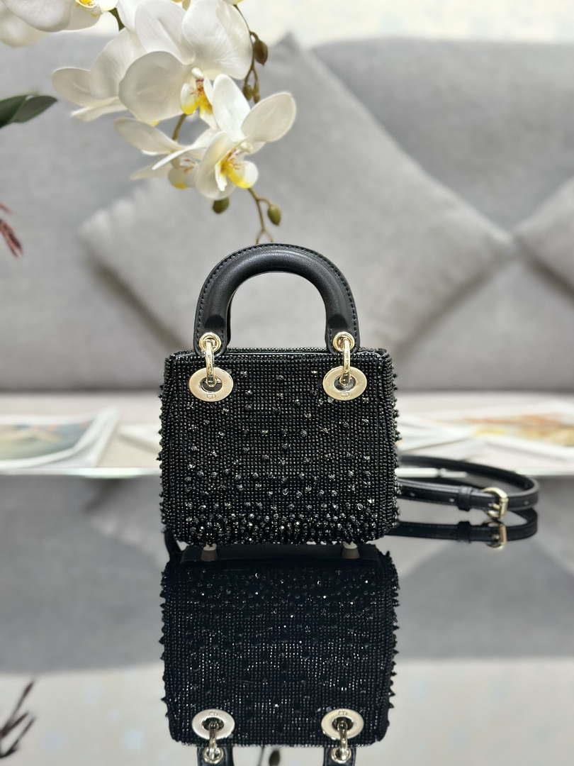 Dior S0856 MICRO LADY DIOR BAG Horizon Metallic Cannage Lambskin embroidery beads Black