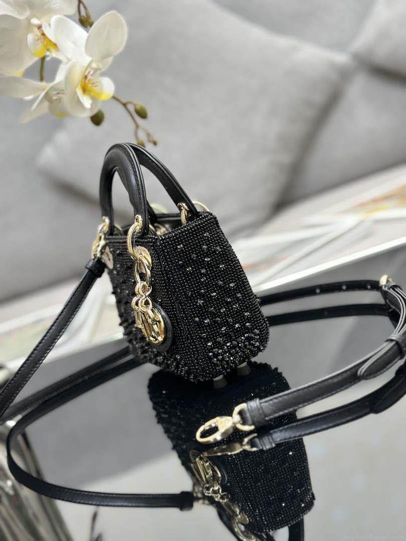 Dior S0856 MICRO LADY DIOR BAG Horizon Metallic Cannage Lambskin embroidery beads Black