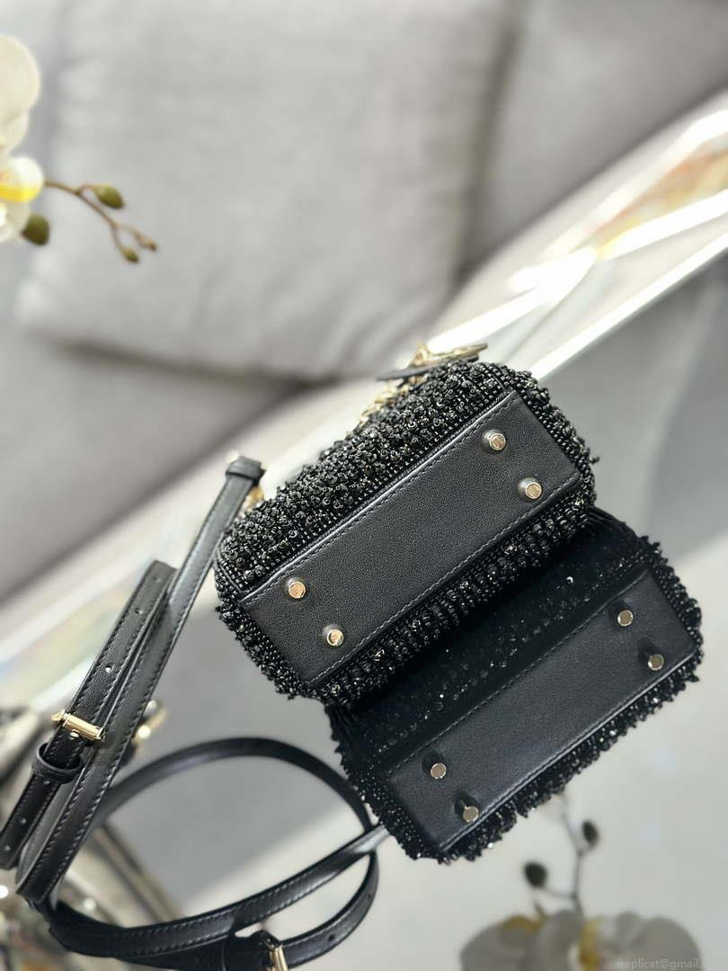 Dior S0856 MICRO LADY DIOR BAG Horizon Metallic Cannage Lambskin embroidery beads Black