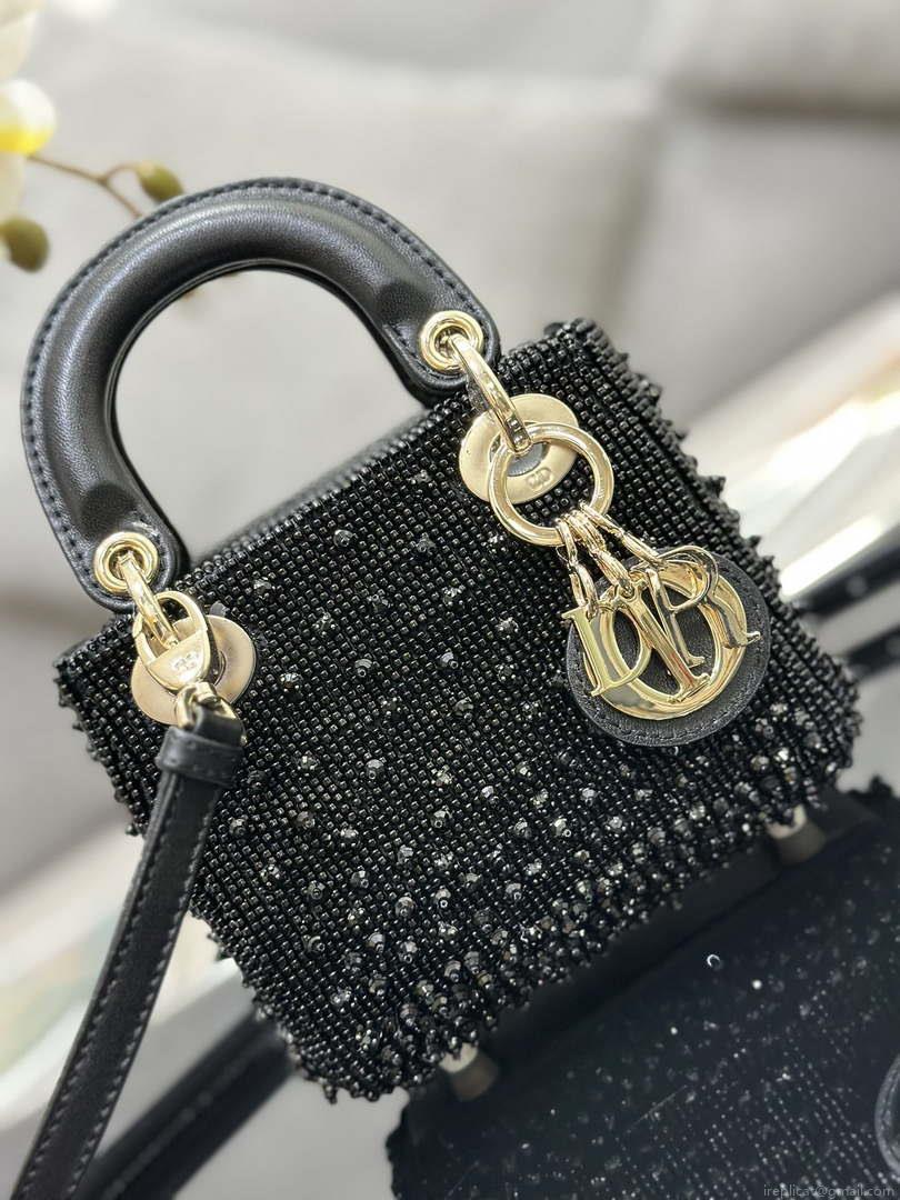 Dior S0856 MICRO LADY DIOR BAG Horizon Metallic Cannage Lambskin embroidery beads Black