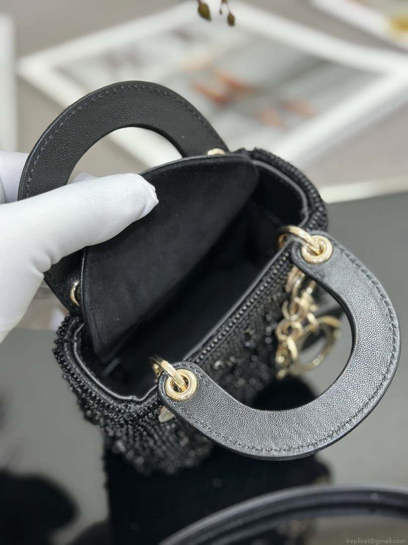 Dior S0856 MICRO LADY DIOR BAG Horizon Metallic Cannage Lambskin embroidery beads Black