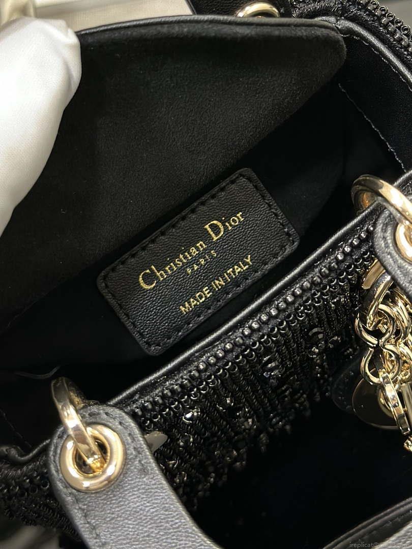 Dior S0856 MICRO LADY DIOR BAG Horizon Metallic Cannage Lambskin embroidery beads Black
