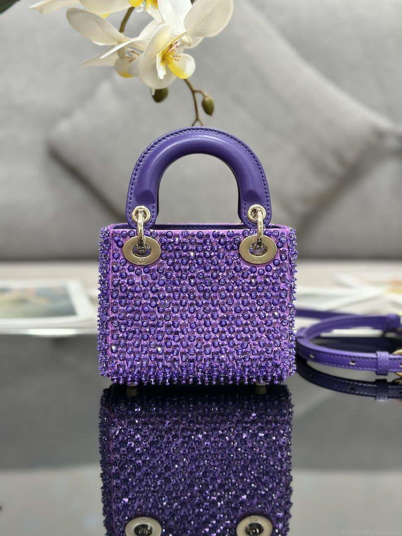 Dior S0856 MICRO LADY BAG Horizon Metallic Cannage Lambskin embroidery beads Purple