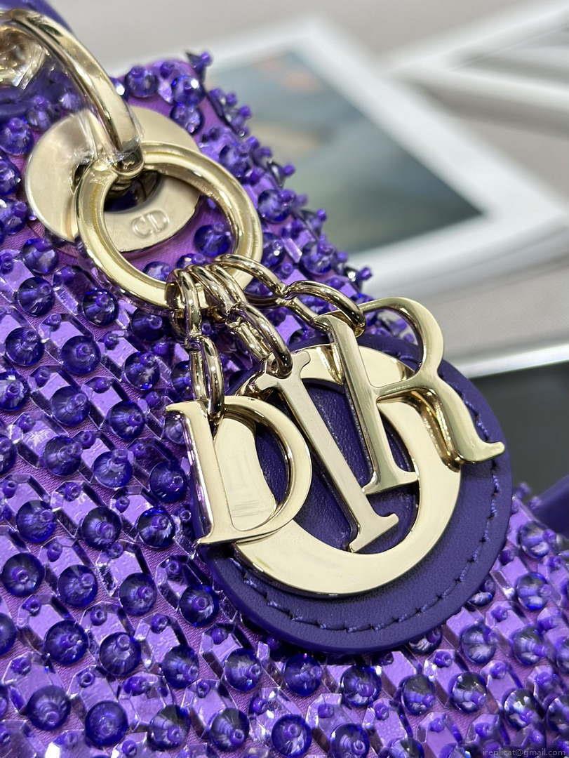 Dior S0856 MICRO LADY BAG Horizon Metallic Cannage Lambskin embroidery beads Purple
