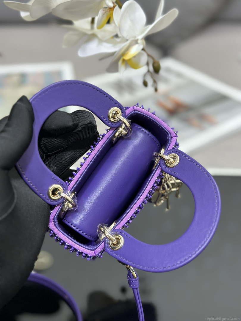 Dior S0856 MICRO LADY BAG Horizon Metallic Cannage Lambskin embroidery beads Purple