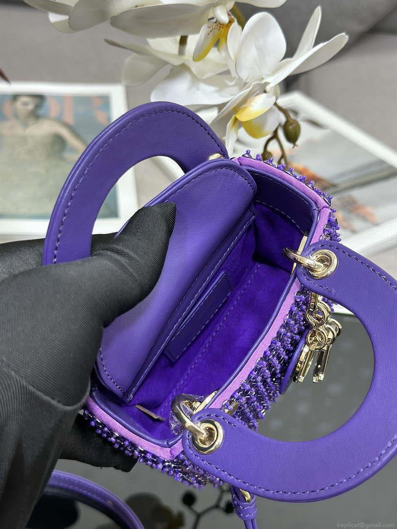 Dior S0856 MICRO LADY BAG Horizon Metallic Cannage Lambskin embroidery beads Purple