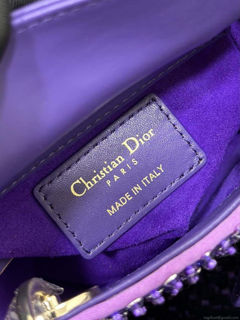 Dior S0856 MICRO LADY BAG Horizon Metallic Cannage Lambskin embroidery beads Purple