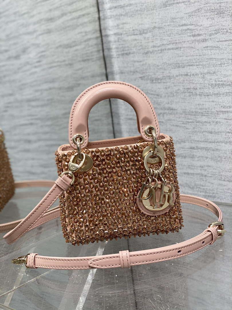 Dior S0856 MICRO LADY BAG Limited edition handmade beads Lambskin Pink