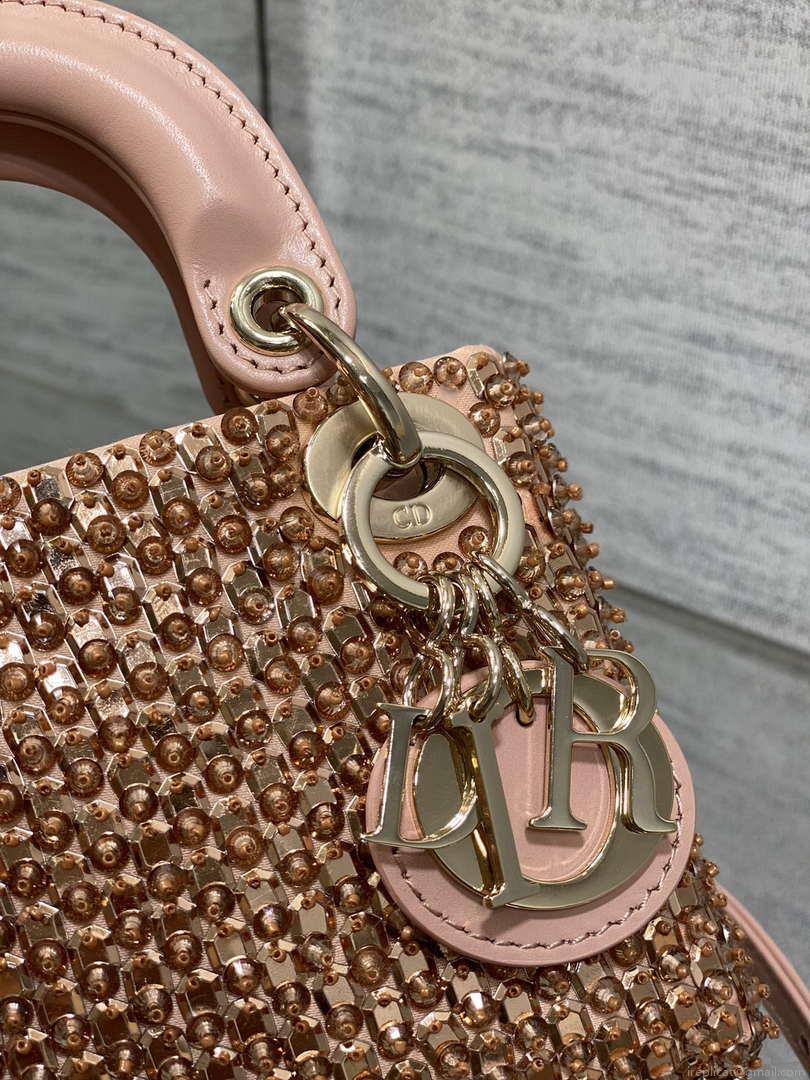 Dior S0856 MICRO LADY BAG Limited edition handmade beads Lambskin Pink