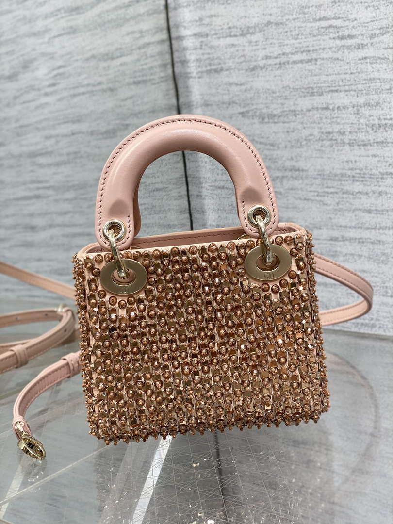 Dior S0856 MICRO LADY BAG Limited edition handmade beads Lambskin Pink