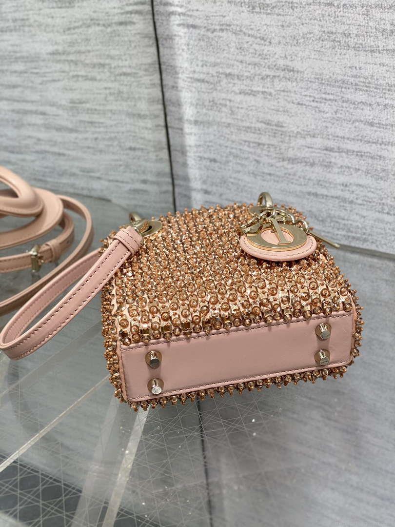 Dior S0856 MICRO LADY BAG Limited edition handmade beads Lambskin Pink