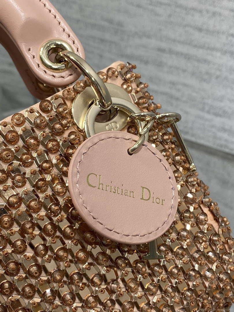 Dior S0856 MICRO LADY BAG Limited edition handmade beads Lambskin Pink