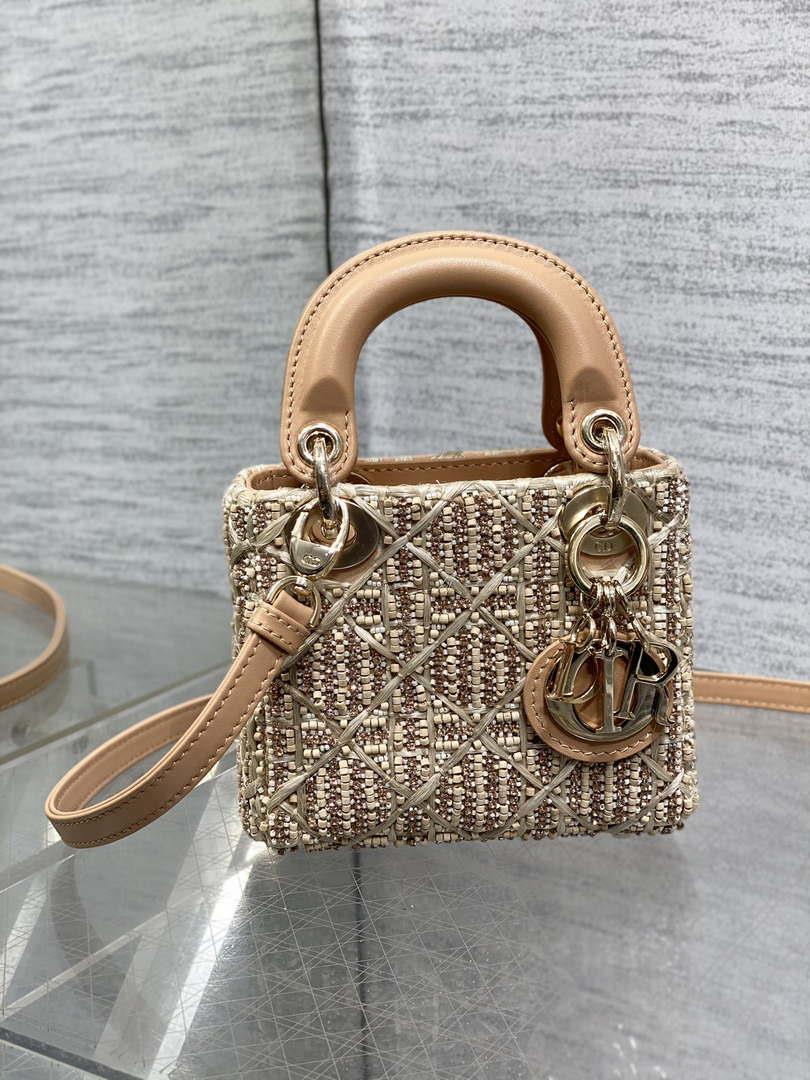 Dior S0856 MICRO LADY BAG Limited edition handmade beads Lambskin Apricot