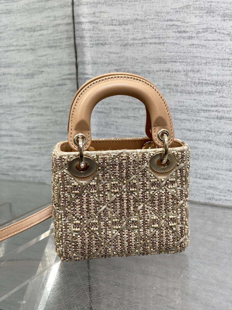 Dior S0856 MICRO LADY BAG Limited edition handmade beads Lambskin Apricot