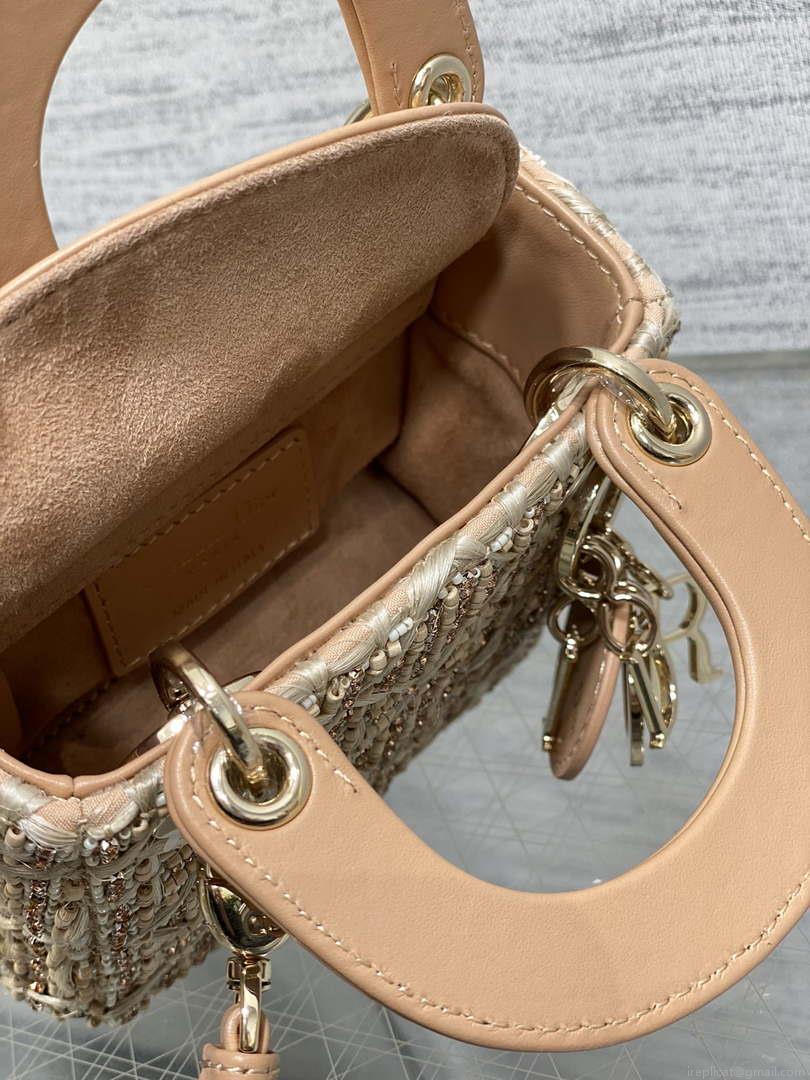 Dior S0856 MICRO LADY BAG Limited edition handmade beads Lambskin Apricot