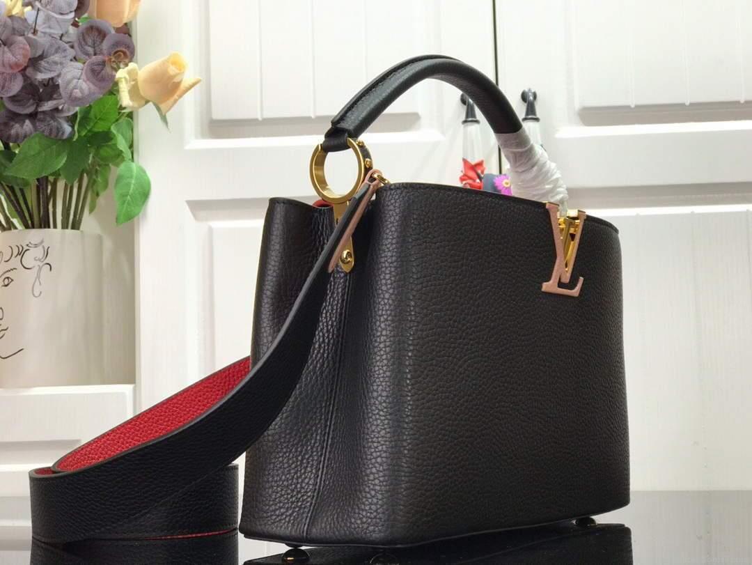 LV M48865 Louis Vuitton Capucines MM Handbag Black Red